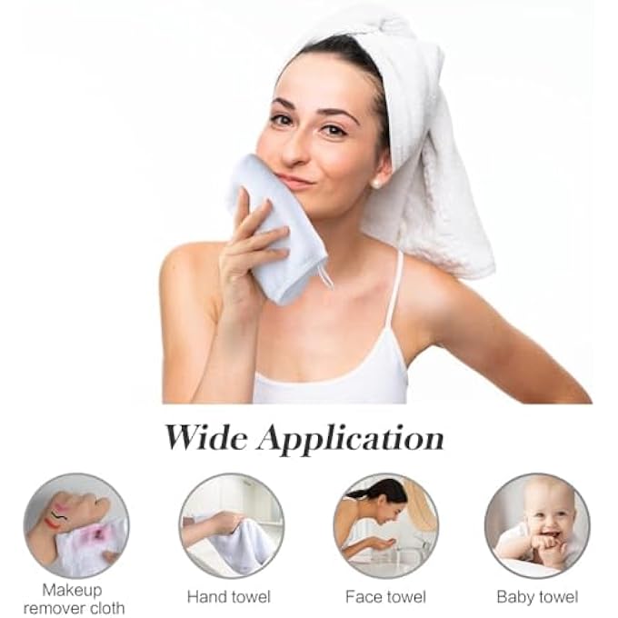 Sinland MICROFIBER FACE CLOTHS FOR BATH REUSABLE MAKEUP REMOVER CLOTH ULTRA SOFT AND ABSORBENT WASHCLOTHS FOR BABY 12INCH X 12INCH WHITE 6 PACK - Image 3